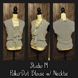 Studio M Polka Dot Blouse With Necktie